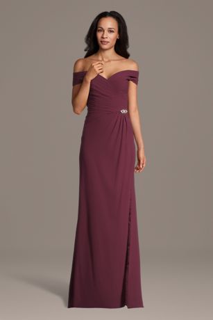 Picture of Off-the-Shoulder Chiffon Sheath Dress with Brooch
