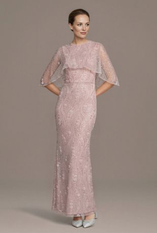 Picture of Allover Beaded Cape Sheath Gown