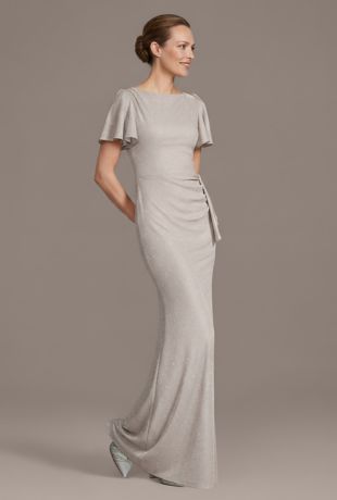 Picture of Glitter Mesh High Neck Flutter Sleeve Sheath Dress