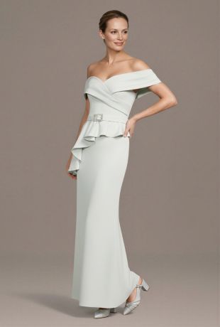 Picture of Pleated Matte Satin Off-the-Shoulder Peplum Dress