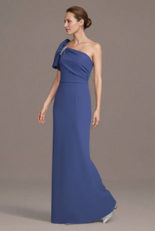 Picture of One-Shoulder Puff Sleeve Crepe Sheath Dress