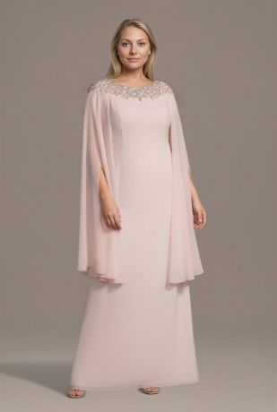 Picture of Embellished Neckline Chiffon Dress with Cape