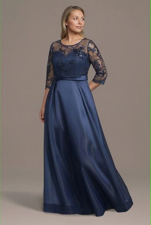 Picture of Satin A-Line Dress with Embroidered Popover Jacket