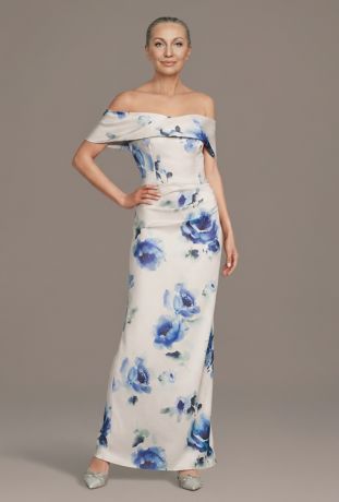 Picture of Off-the-Shoulder Floral Matte Satin Sheath Dress