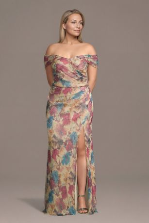 Picture of Off-the-Shoulder Floral Metallic Sheath Dress