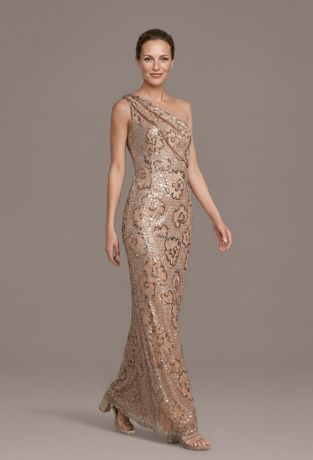 Picture of One-Shoulder Floral Sequin Sheath Dress