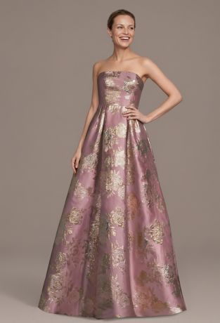 Picture of Strapless Brocade Straight Neck A-Line Dress