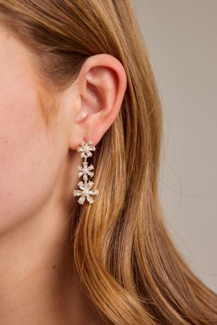 Picture of Graduated Cubic Zirconia and Pearl Drop Earrings