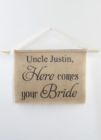 Picture of Personalized Burlap Here Comes Your Bride Sign