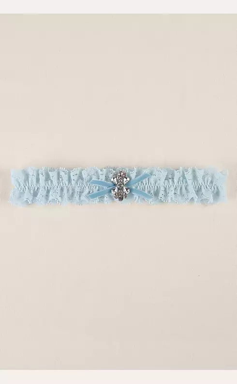 Blue Ruffled Lace Garter with Butterfly Brooch Image 1