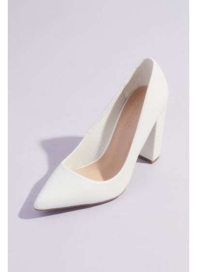 Bamboo White (Classic Pointed Toe Block Heel Pumps)