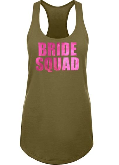 Metallic Print Bride Squad Racerback Tank Top - Wedding Gifts & Decorations