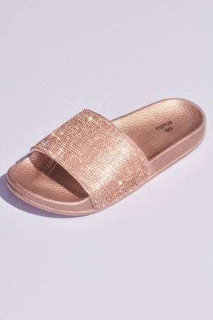 Metallic Crystal Slide Sandals with 