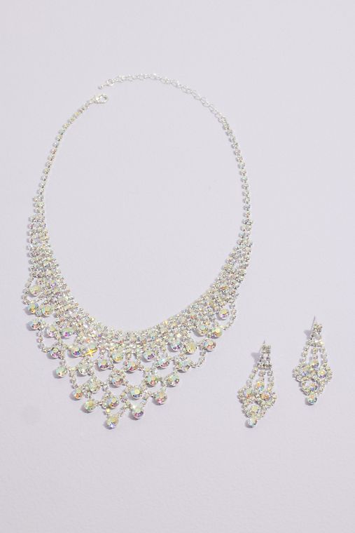 David's Bridal Iridescent Crystal Swag Quinceanera Jewelry Set