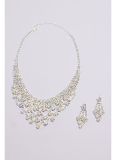 Iridescent Crystal Swag Quinceanera Jewelry Set - Shimmering iridescent beads are suspended from a network