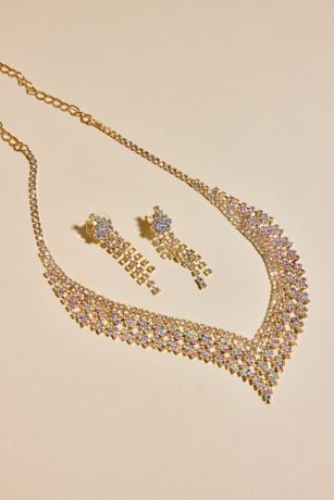 Picture of Iridescent Rhinestone Collar Necklace and Earrings
