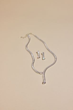 Picture of Cubic Zirconia Baguette Y-Necklace and Earrings