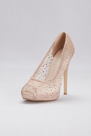 Sheer Mesh Peep Toe Platform Heels With Crystals David S Bridal