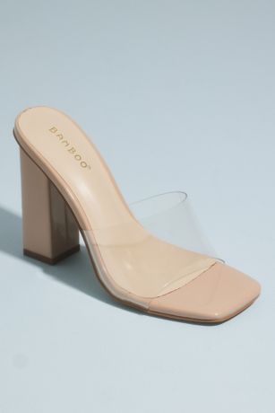 Bamboo Beige Heeled Sandals (Clear Square Heel Mules)