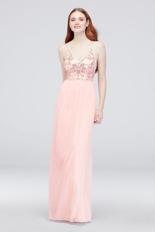 Picture of Sequin Bodice V-Neck Dress with Mesh Skirt