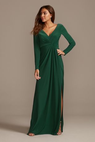 Long Sleeve Jersey V-Neck Dress with ...