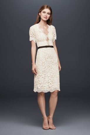 illusion lace shift dress with contrast ribbon