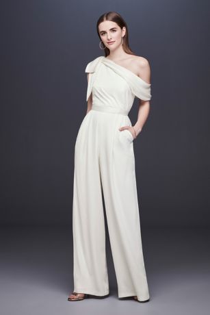 one shoulder crepe gown