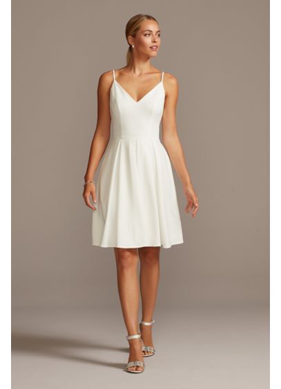 Spaghetti Strap Stretch Crepe Fit And Flare Dress David S Bridal