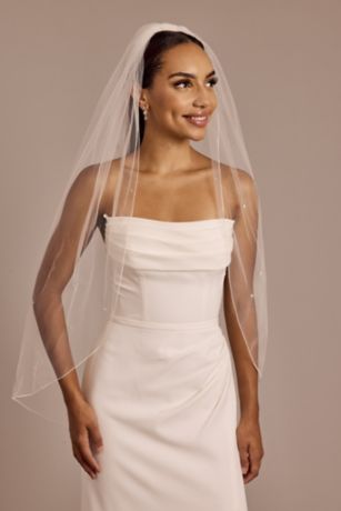 Picture of Scattered Crystal Mid-Length Veil with Pencil Trim