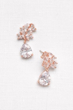 Picture of Cubic Zirconia Petals Pear Drop Earrings in Rose Gold David's Bridal