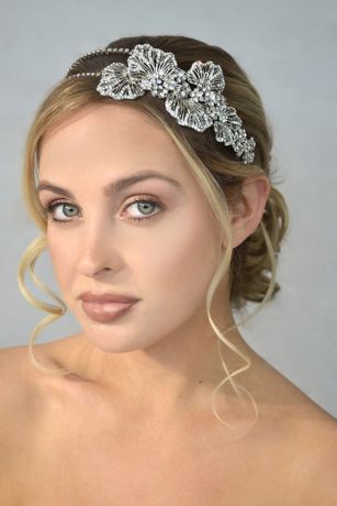 Crystal Double Headband With Side Flower Detail David S Bridal