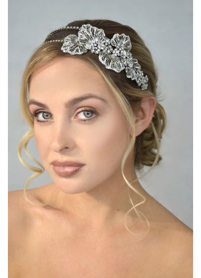 Crystal Double Headband With Side Flower Detail David S Bridal