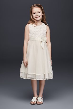 metallic lattice bodice and a tulle skirt