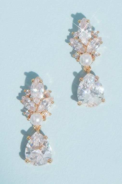 David's Bridal Marquise and Pear Crystal and Pearl Drop Earrings