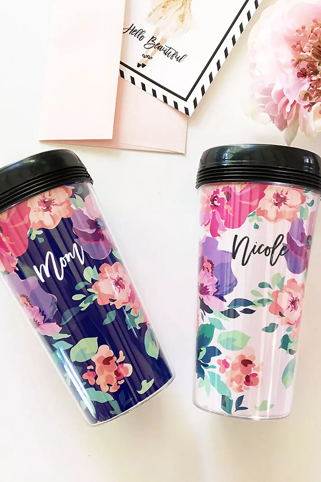 Personalized Floral Traveling Coffee Tumbler Image