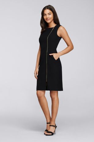 black dress with gold zipper in front
