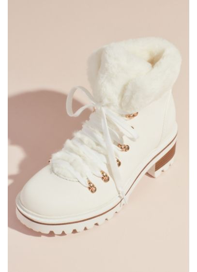 Faux Shearling Cuff Lace-Up Winter Boots | David's Bridal