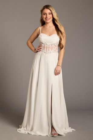 Picture of Chiffon Illusion Lace Bodice A-Line Wedding Dress