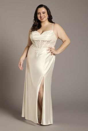 Picture of Sculpting Satin Illusion Lace Bodice Mermaid Dress