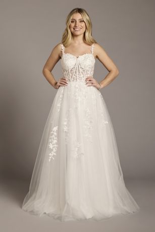 Picture of Lace Applique and Tulle Illusion Corset Ball Gown