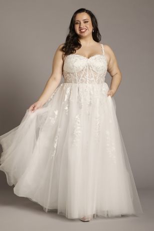 Picture of Lace Applique and Tulle Illusion Corset Ball Gown