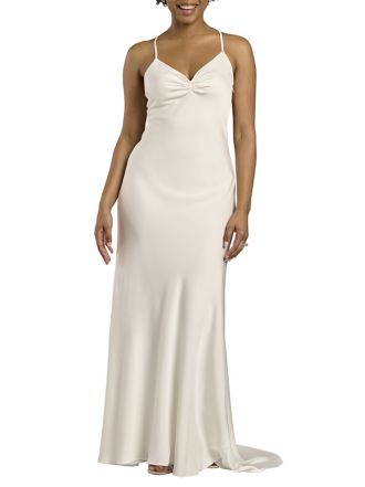 Picture of The Edit By DB Studio Matte Satin Spaghetti Strap Slip Dress in Soft White Size: 14 David's Bridal