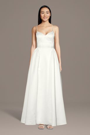 Picture of Satin Spaghetti Strap Ball Gown Wedding Dress