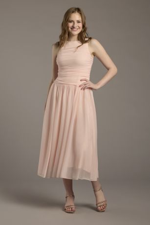 Picture of Ruched Mesh Drop Waist Midi Dress