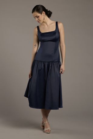 Picture of Stretch Satin Drop Waist Flounce Tank Dress
