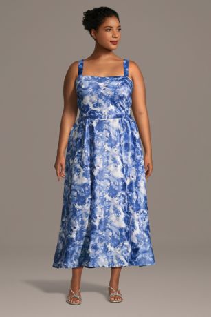 Picture of Floral Print Satin Belted A-Line Midi Dress