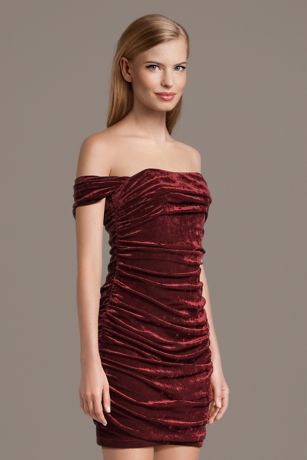 Picture of Off-the-Shoulder Ruched Velvet Mini Dress