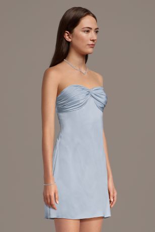 Picture of Twist Neckline Empire Waist Charmeuse Mini Dress