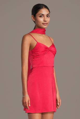 Picture of Charmeuse V-Neck Mini Dress with Scarf