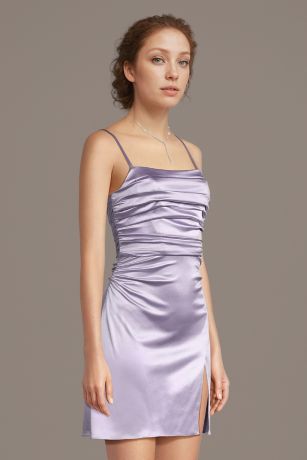 Picture of Sculpting Satin Double Strap Ruched Mini Dress